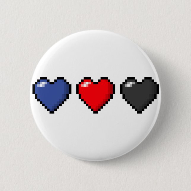 Row of Three Polyamory Pride Flag Pixel Hearts Pinback Button (Front)