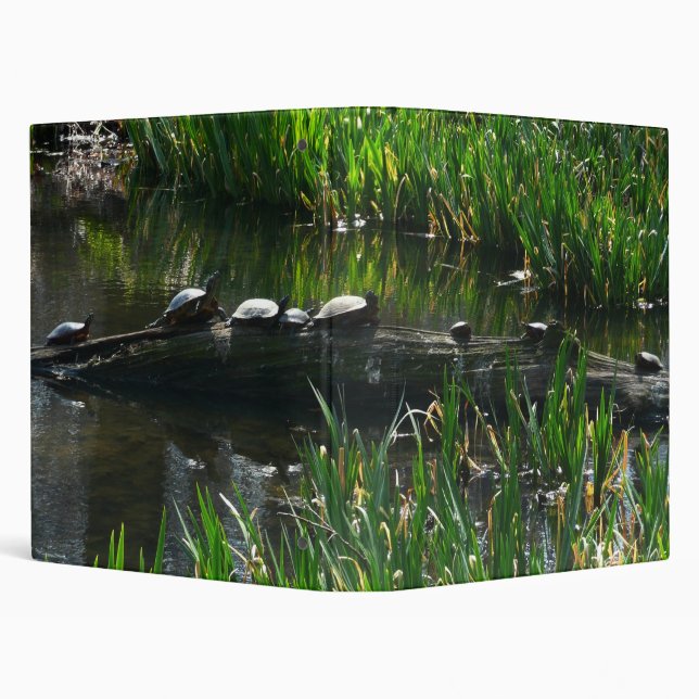 Row of Turtles Green Nature Photo 3 Ring Binder (Background)