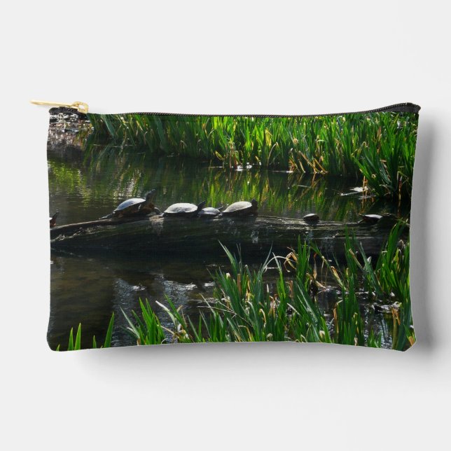 Row of Turtles Green Nature Photo Accessory Pouch (Front)