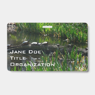 Row of Turtles Green Nature Photo Badge