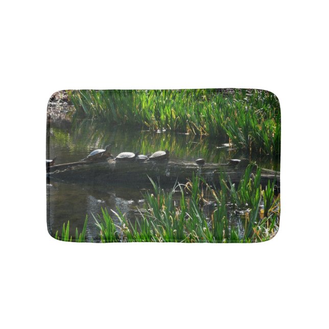 Row of Turtles Green Nature Photo Bath Mat (Front)
