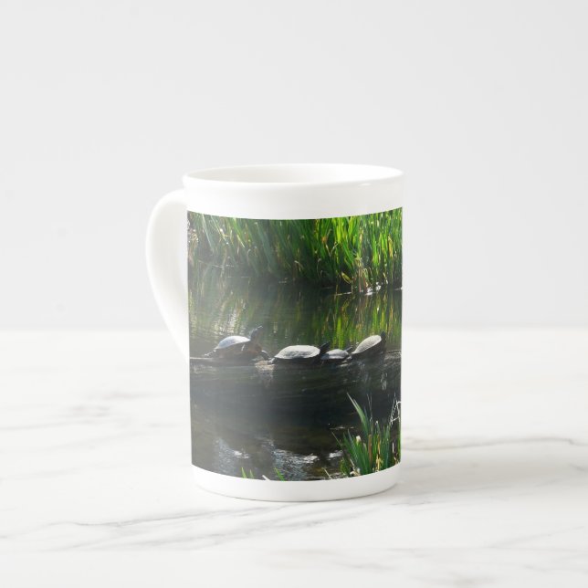 Row of Turtles Green Nature Photo Bone China Mug (Front Left)