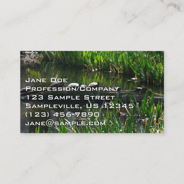 Row of Turtles Green Nature Photo Business Card (Front)