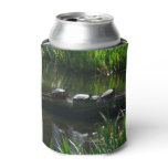 Row of Turtles Green Nature Photo Can Cooler