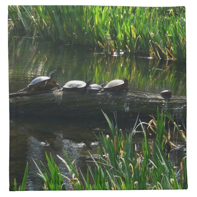 Row of Turtles Green Nature Photo Cloth Napkin (Front)
