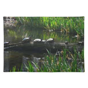 Row of Turtles Green Nature Photo Cloth Placemat