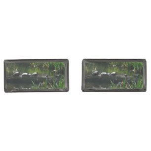 Row of Turtles Green Nature Photo Cufflinks