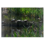 Row of Turtles Green Nature Photo Cutting Board