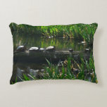 Row of Turtles Green Nature Photo Decorative Pillow