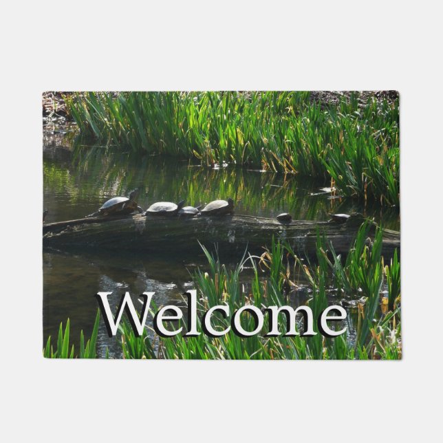 Row of Turtles Green Nature Photo Doormat (Front)