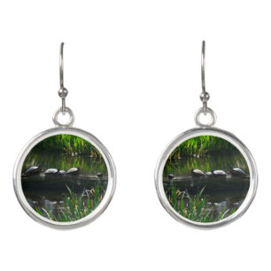 Row of Turtles Green Nature Photo Earrings