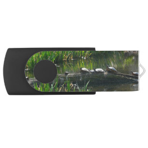 Row of Turtles Green Nature Photo Flash Drive