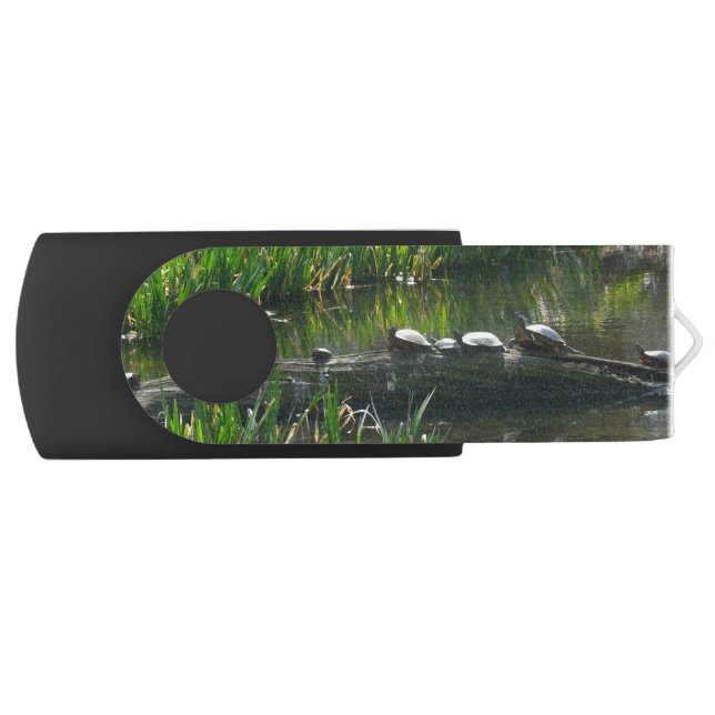 Row of Turtles Green Nature Photo Flash Drive (Front)