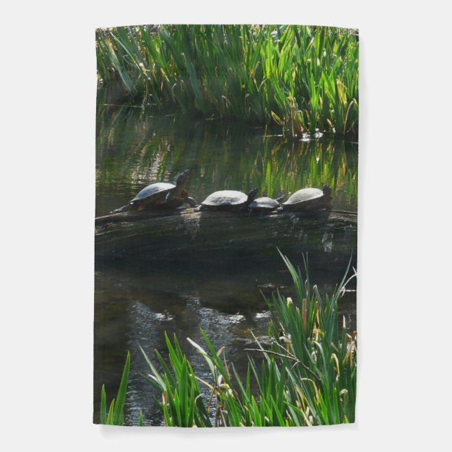 Row of Turtles Green Nature Photo Garden Flag (Front)
