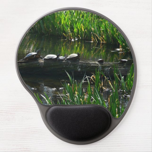 Row of Turtles Green Nature Photo Gel Mouse Pad (Front)