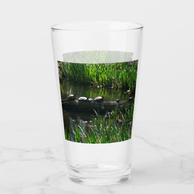 Row of Turtles Green Nature Photo Glass (Front)