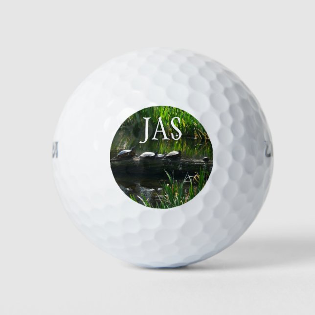 Row of Turtles Green Nature Photo Golf Balls (Front)