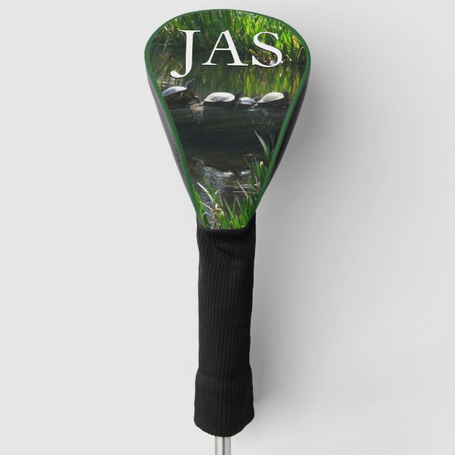 Row of Turtles Green Nature Photo Golf Head Cover (Front)