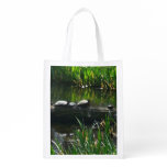 Row of Turtles Green Nature Photo Grocery Bag