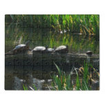 Row of Turtles Green Nature Photo Jigsaw Puzzle