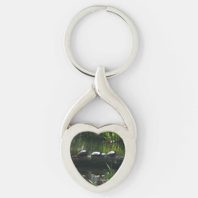 Row of Turtles Green Nature Photo Keychain (Front)