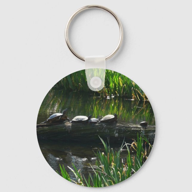 Row of Turtles Green Nature Photo Keychain (Front)