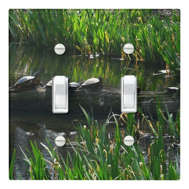 Row of Turtles Green Nature Photo Light Switch Cover (In Situ)