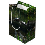 Row of Turtles Green Nature Photo Medium Gift Bag