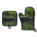 Row of Turtles Green Nature Photo Oven Mitt & Pot Holder Set