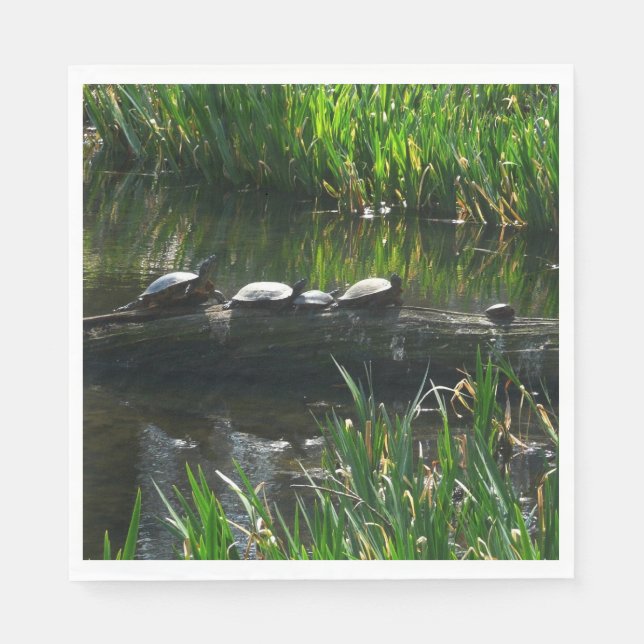 Row of Turtles Green Nature Photo Paper Napkins (Front)