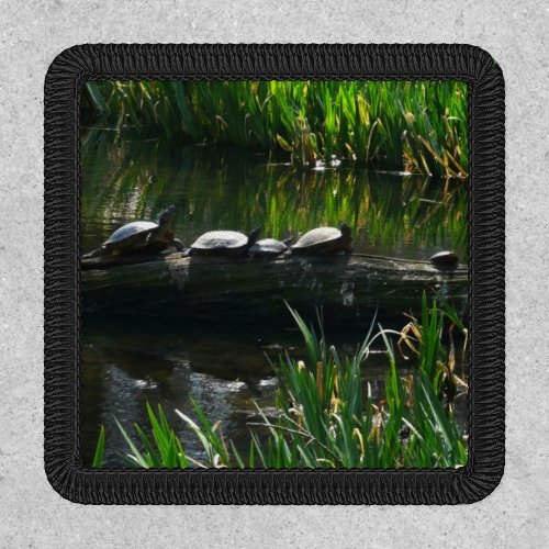 Row of Turtles Green Nature Photo Patch