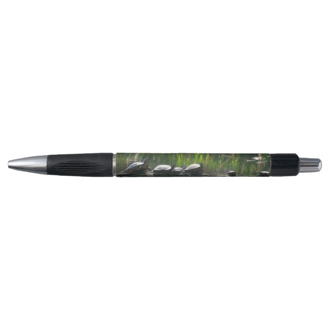 Row of Turtles Green Nature Photo Pen (Front)