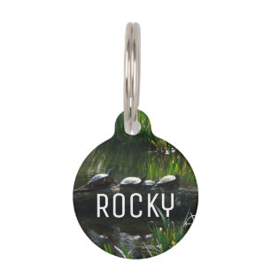 Row of Turtles Green Nature Photo Pet ID Tag