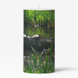 Row of Turtles Green Nature Photo Pillar Candle