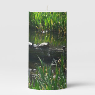 Row of Turtles Green Nature Photo Pillar Candle