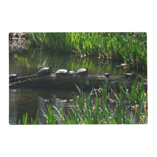 Row of Turtles Green Nature Photo Placemat (Front)