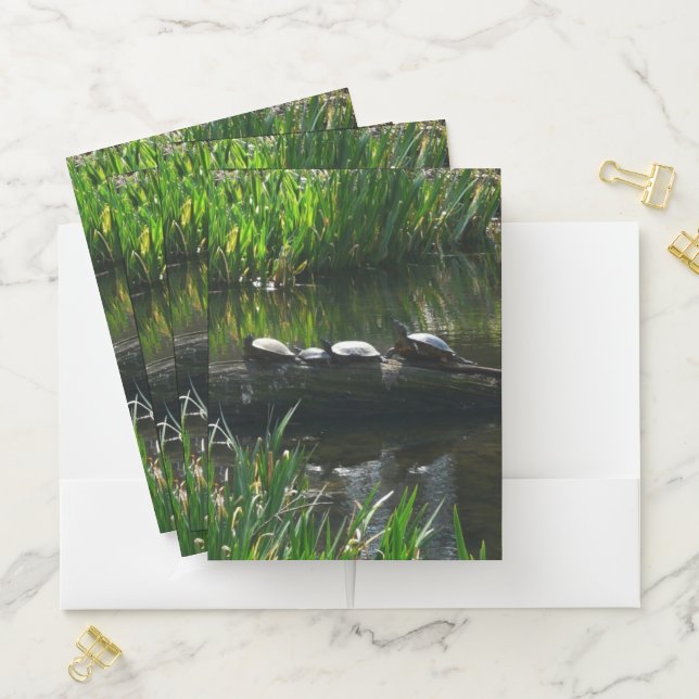 Row of Turtles Green Nature Photo Pocket Folder (In Situ)