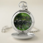 Row of Turtles Green Nature Photo Pocket Watch