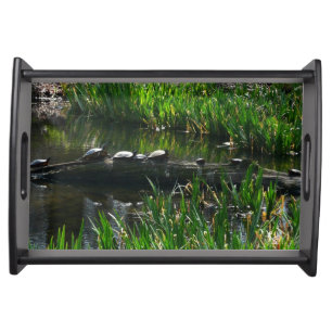 Row of Turtles Green Nature Photo Serving Tray