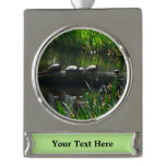 Row of Turtles Green Nature Photo Silver Plated Banner Ornament