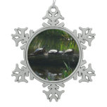 Row of Turtles Green Nature Photo Snowflake Pewter Christmas Ornament