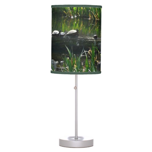 Row of Turtles Green Nature Photo Table Lamp (Front)