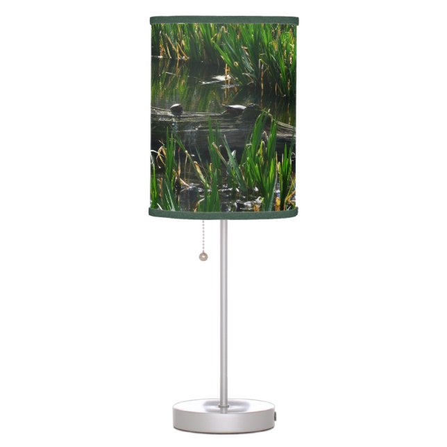 Row of Turtles Green Nature Photo Table Lamp (Right)