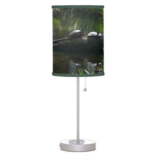 Row of Turtles Green Nature Photo Table Lamp (Left)