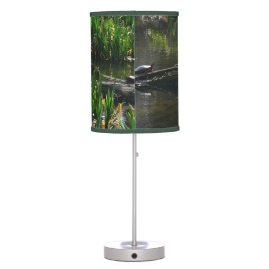Row of Turtles Green Nature Photo Table Lamp (Back)