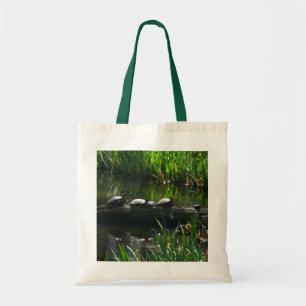 Row of Turtles Green Nature Photo Tote Bag