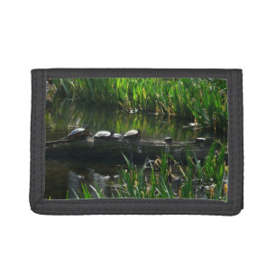 Row of Turtles Green Nature Photo Tri-fold Wallet
