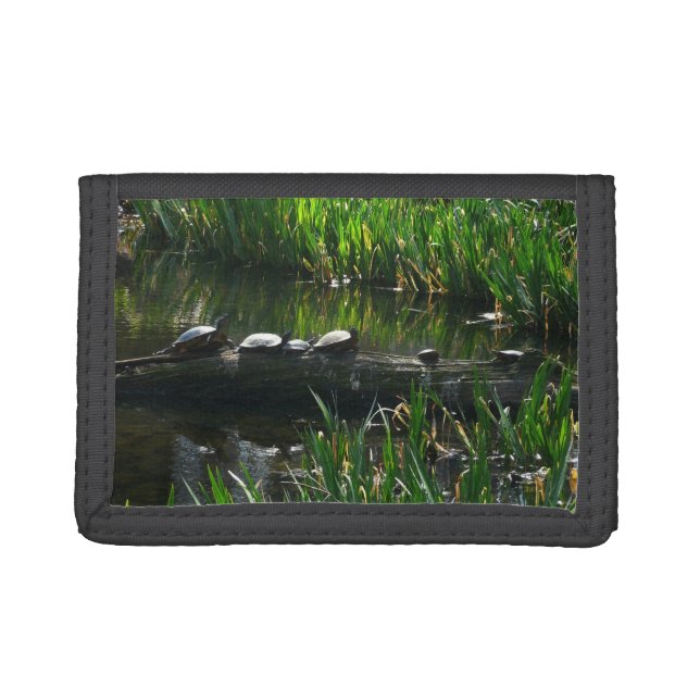 Row of Turtles Green Nature Photo Trifold Wallet (Front)