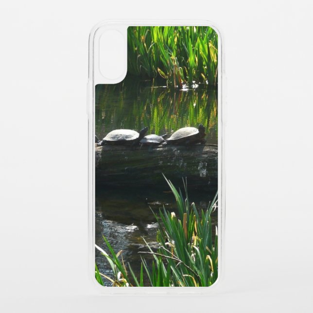 Row of Turtles Green Nature Photo Uncommon iPhone Case (Back)