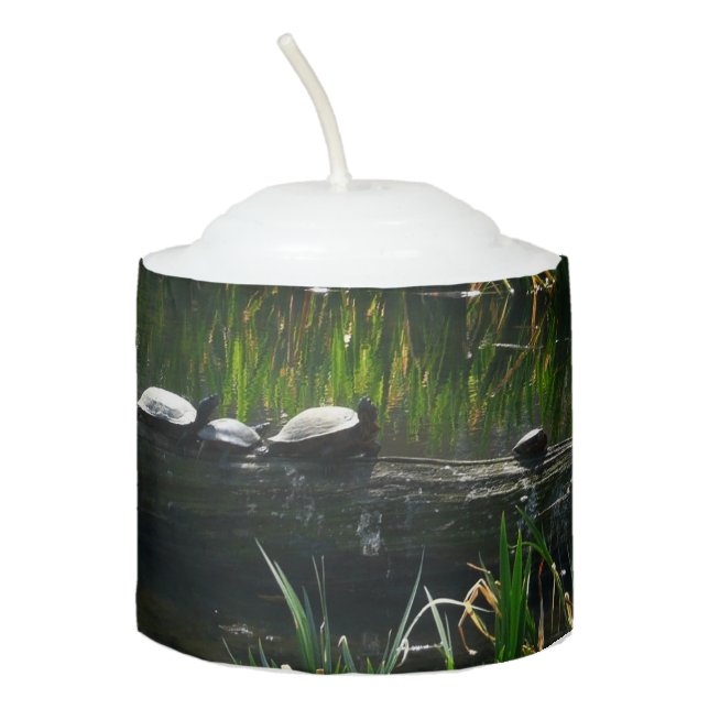 Row of Turtles Green Nature Photo Votive Candle (Front)